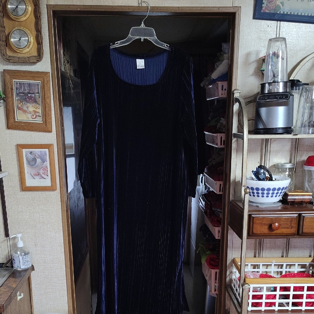 Avon Long Sleeve Velvet Dress - Deep Blue
